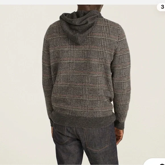 J. Crew Rugged Merino Wool Charcoal Plaid Hoodie size M. Like new! - Picture 2 of 15